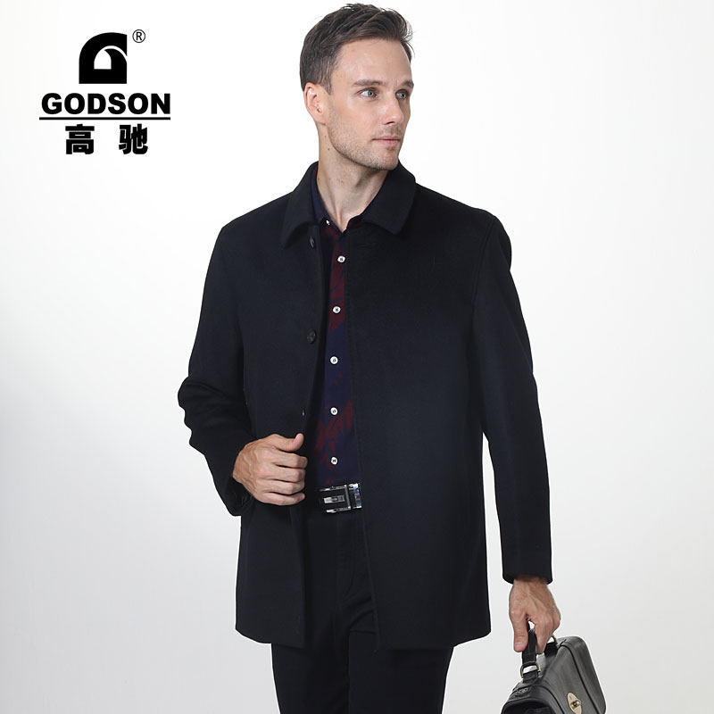 高驰godson男装羊毛大衣冬季商务休闲中长款修身翻领保暖时尚外套