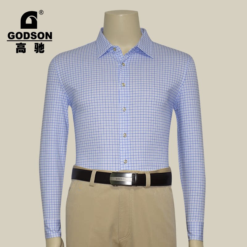 高驰男装秋冬季纯棉格子长袖衬衫中年绅士帅气日常保暖休闲衬衣