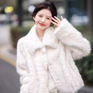 皮毛一体白色富家千金感羊羔毛绒仿皮草外套女短款冬新款气质外套