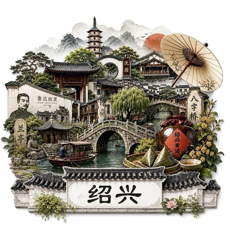 绍兴景点金属冰箱贴鲁迅故里兰亭仓桥直街沈园文创旅游纪念品磁吸