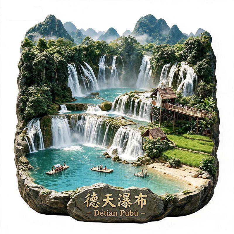 【德天瀑布】金属浮雕地标景区文创合金磁吸装饰旅游纪念冰箱贴