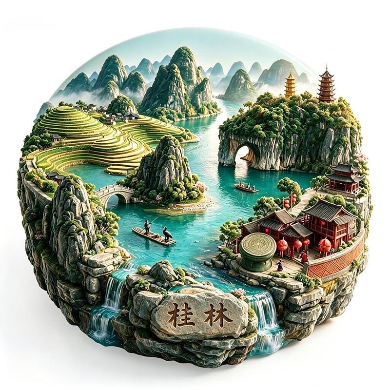【桂林】金属浮雕地标景区文创合金磁吸装饰旅游纪念冰箱贴