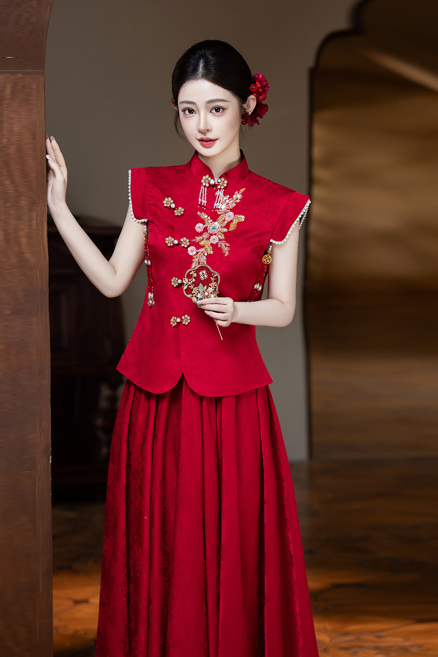 新中式旗袍敬酒服新娘订婚结婚礼服裙高级感2026新款两件套大码