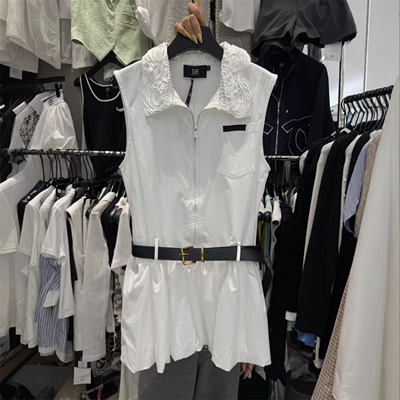 蕾丝翻领收腰显瘦连衣裙女