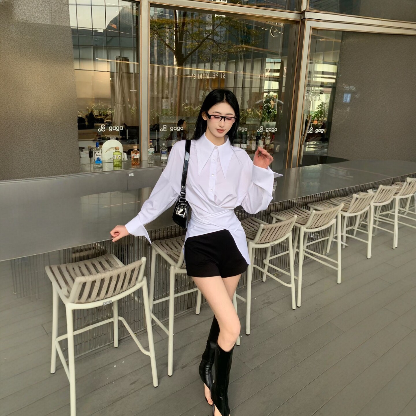 2026春季新款设计感翻领长袖衬衫女收腰绑带修身百搭通勤风上衣