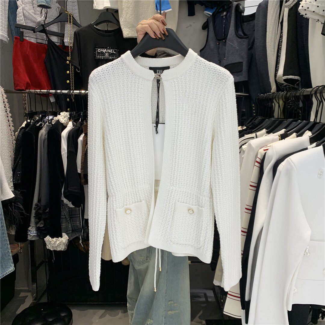 DH2026春季新款韩版小众设计气质立领系带收腰小香风针织毛衣外套