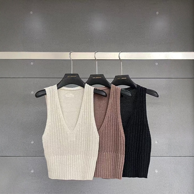 V领无袖百搭针织背心上衣
