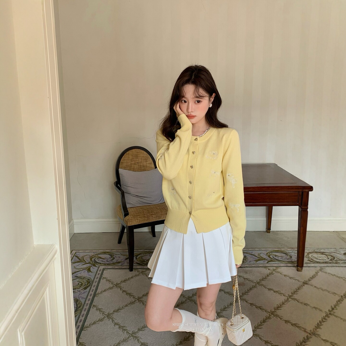 2026春季新款毛衣女学院风卡通猫咪刺绣单排扣百搭针织开衫上衣