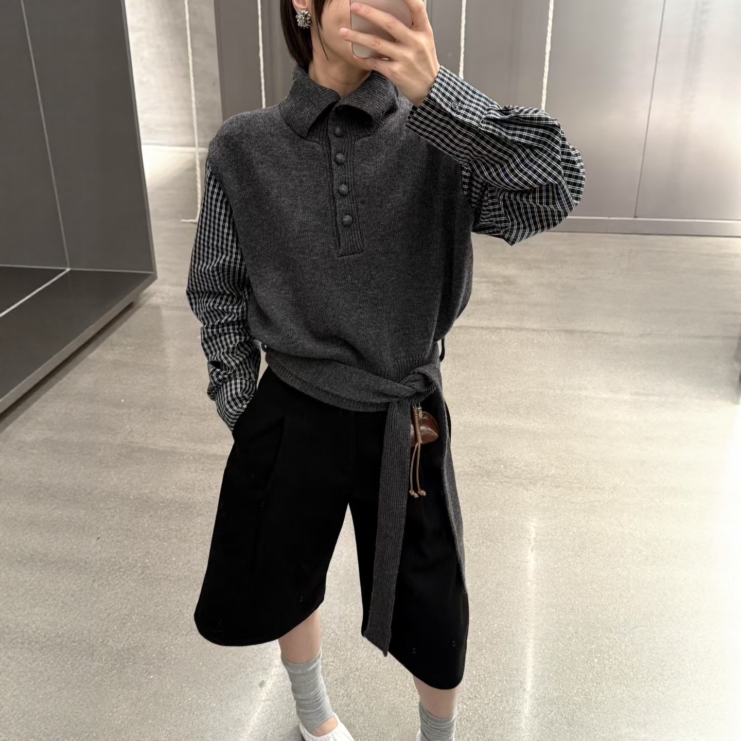 撞色拼接假两件毛衣女秋