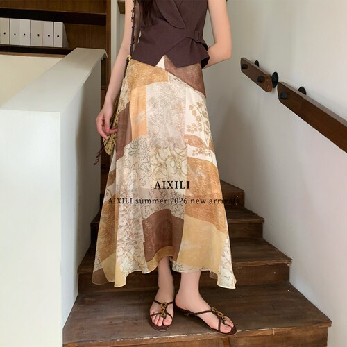 设计感度假风百搭复古半身裙