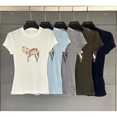 小马印花短袖T恤上衣女