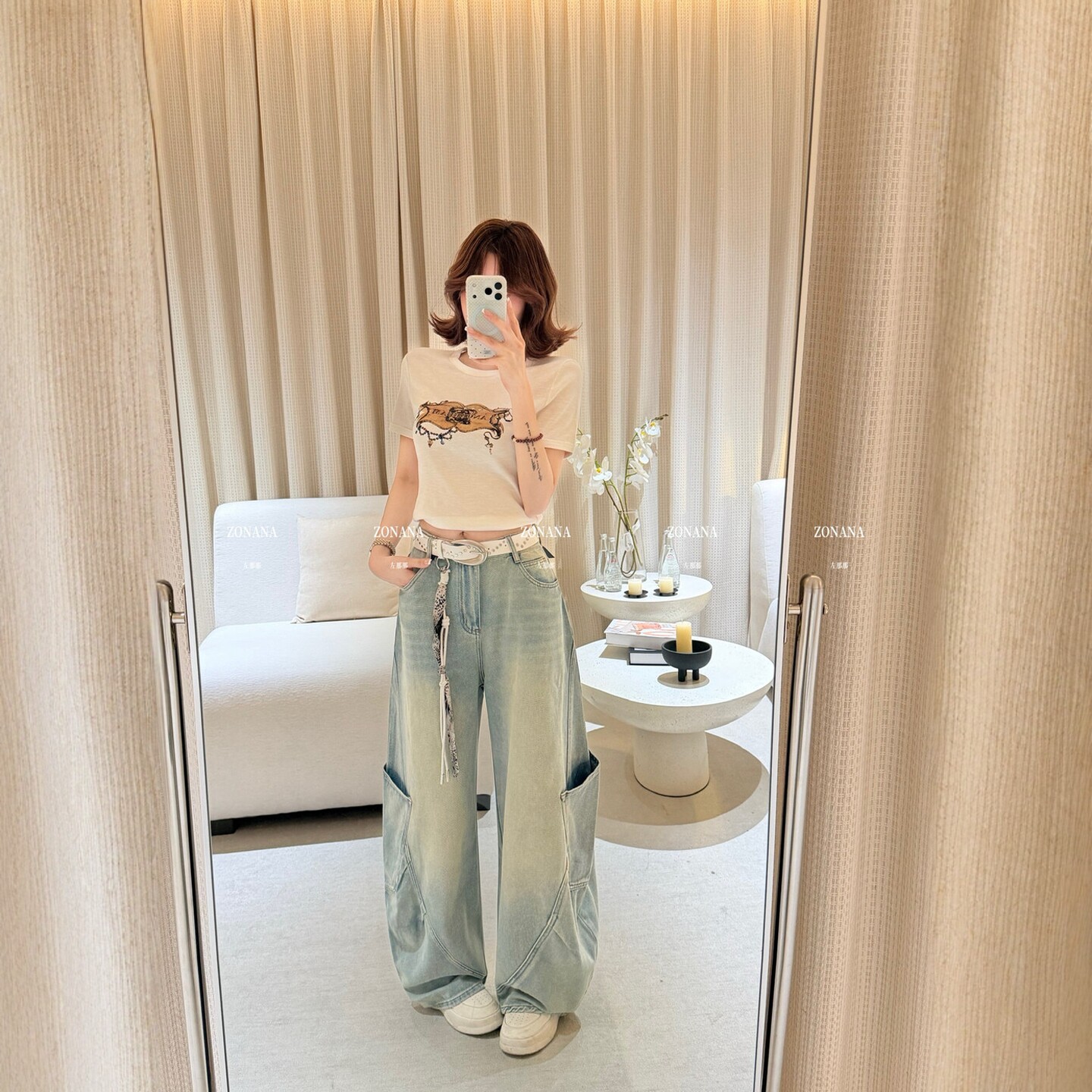 左那那2026春夏新款工装裤女韩版设计感洗水做旧百搭弯刀牛仔裤潮