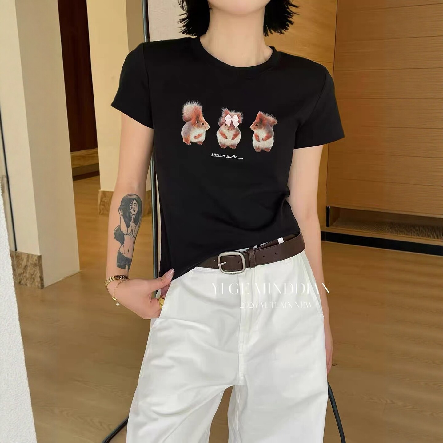 仓鼠印花短袖T恤上衣女
