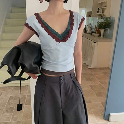 蕾丝拼接百搭无袖背心上衣