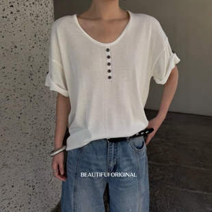 欧货2026春夏新款韩版气质圆领套头慵懒风宽松休闲百搭短袖T恤女