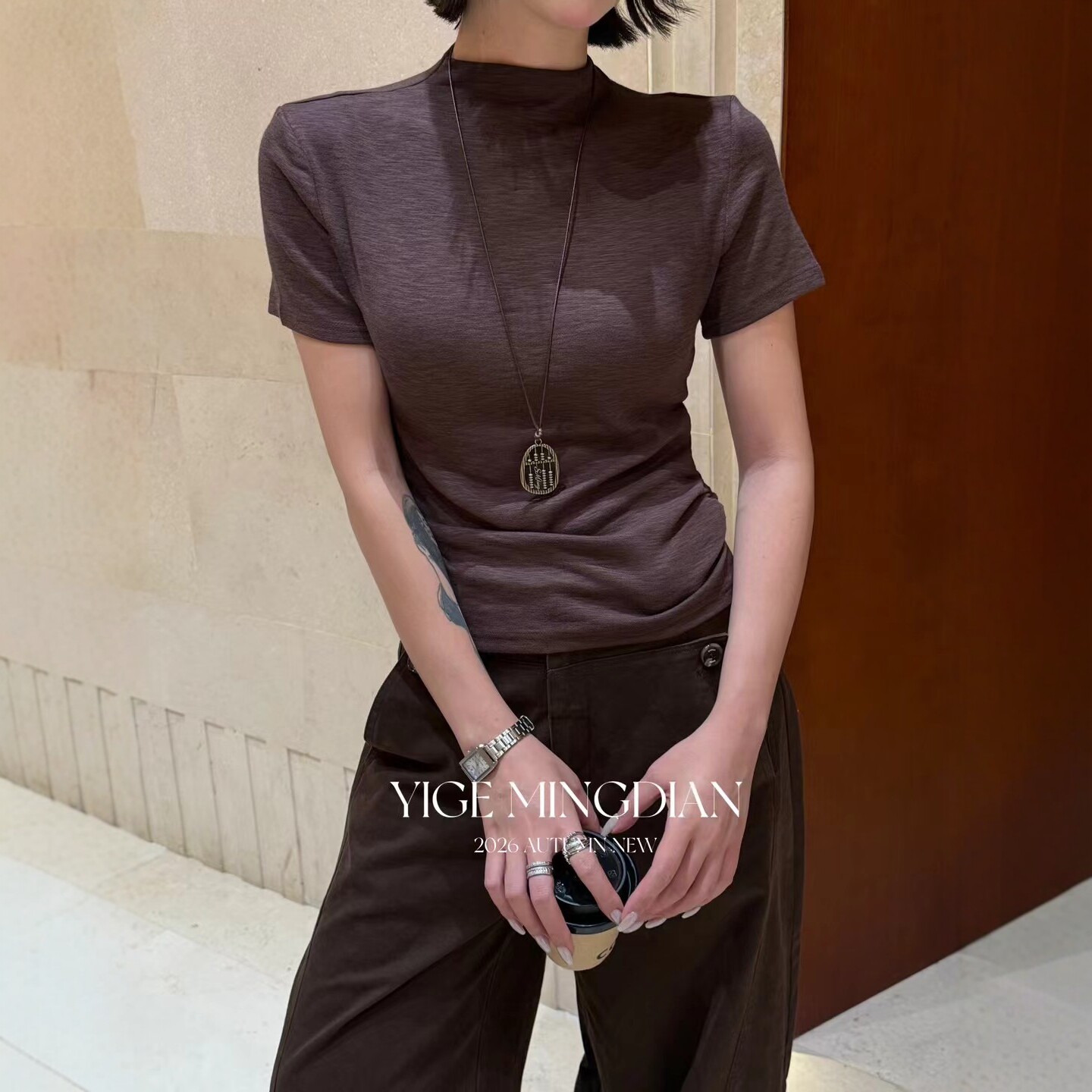 半高领简约基础打底衫短袖T恤女