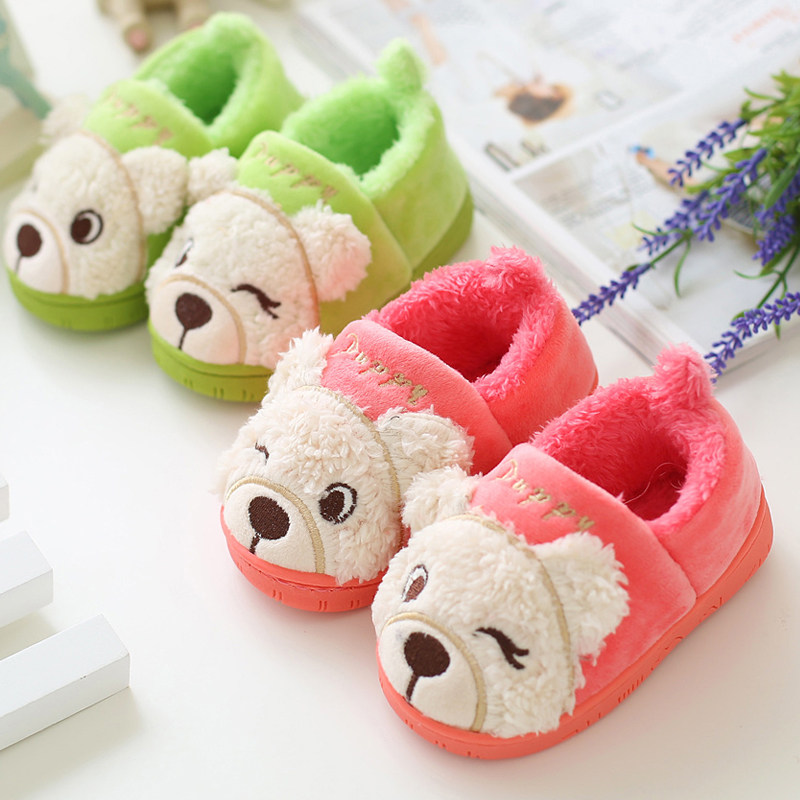 Pantoufles enfants en suède pour hiver - semelle plastique - Ref 1007035 Image 4