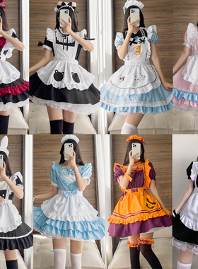 黑白色女仆伪娘反串套装大佬洛丽塔女佣可爱lolita连衣裙大码cos