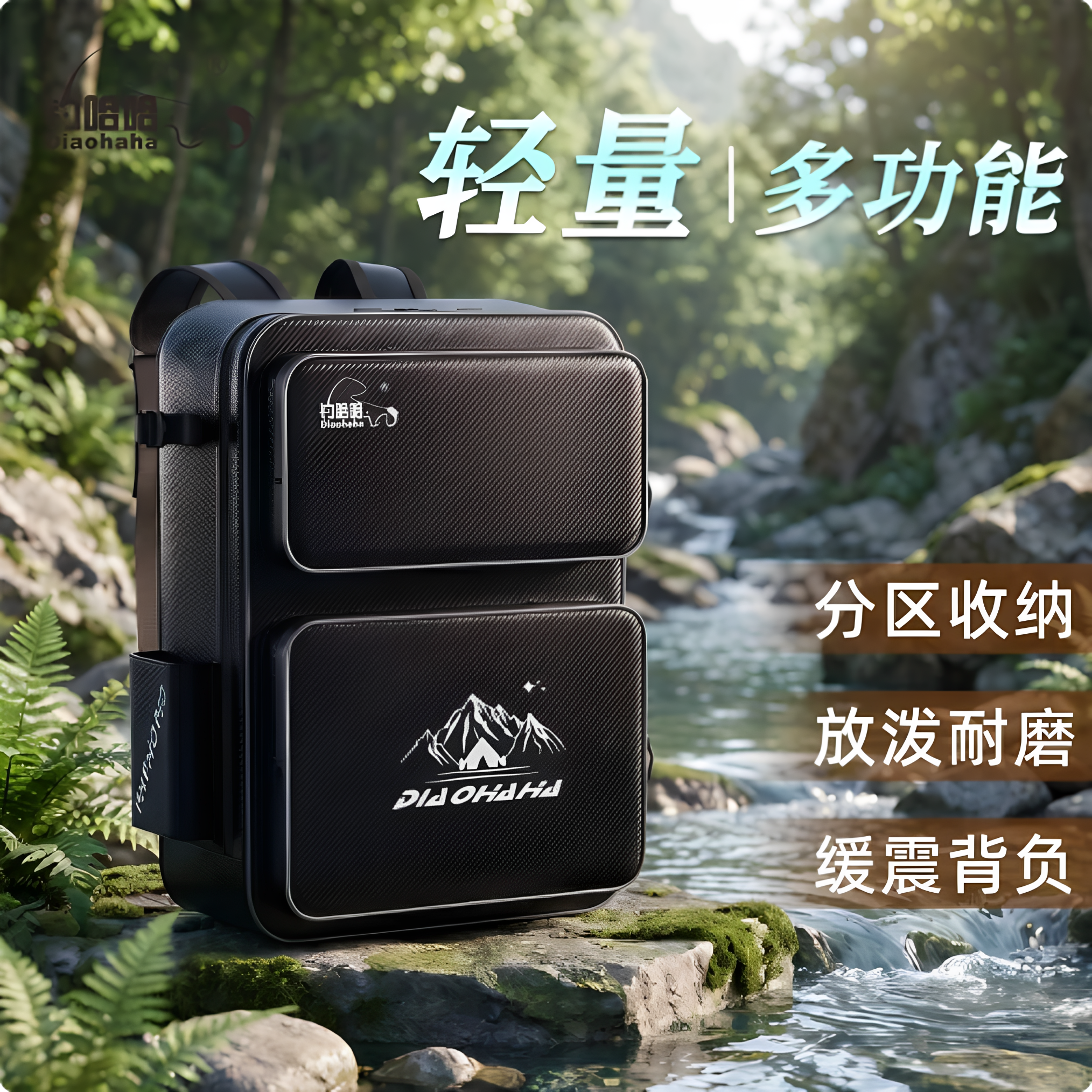 户外黑坑轻量多功能PU碳纤纹防水耐磨大容量钓椅包便捷式双肩背包