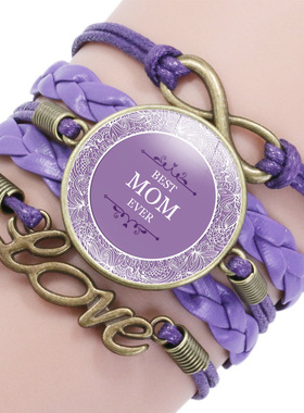 配饰 MOM爱心时光宝石多层紫色复古皮革手链 LOVE母亲节礼物