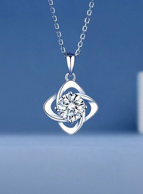 s925纯银四叶草项链女1克拉日韩时尚轻奢锁骨链百搭锆石吊坠项饰