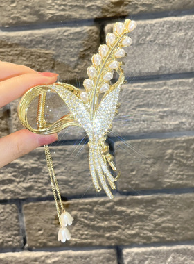 水稻麦穗金属流苏水钻珍珠抓夹发夹大号鲨鱼夹优雅头饰发饰发卡女