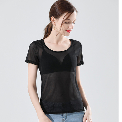 短袖夏季新款短袖网纱上衣纯色