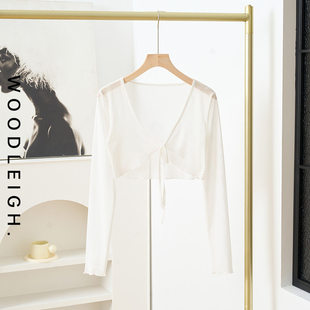 吊带连衣裙外搭打结上衣 系带披肩网纱防晒罩衣开衫 薄款 小外套罩衫