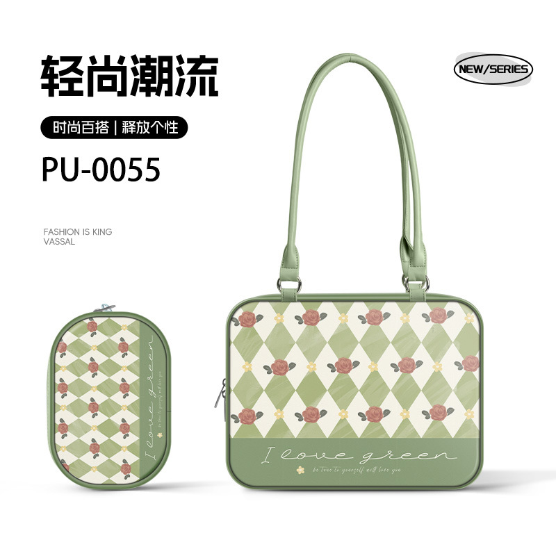 单肩电脑包学院风高颜值适用华为联想苹果air Pro13 14 15 16寸文艺卡通图案通勤轻便减震防水笔记本电脑包