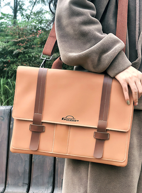 2025新款英伦风皮革笔记本手提电脑包斜挎包苹果笔记本macbook13.3寸air单肩包Pro14寸15寸16寸保护套通勤包