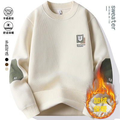 加绒半高领男毛衣秋冬新款