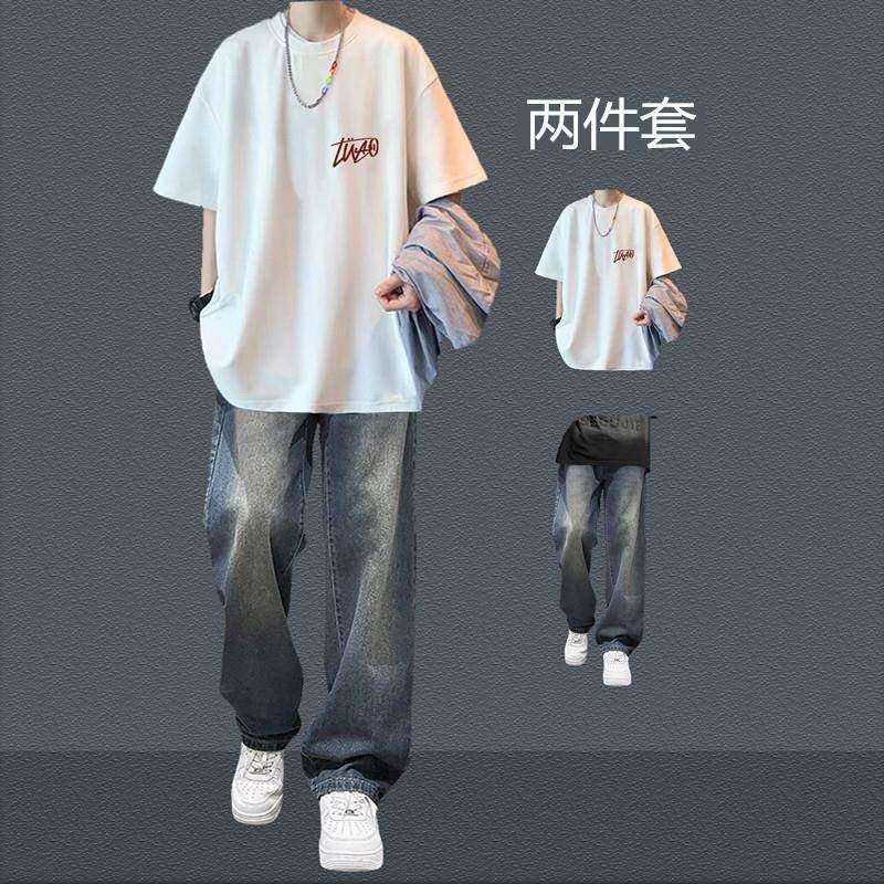 夏季短袖套装男生显高潮牌痞帅气两件套阳光清爽帅气初高中生一套