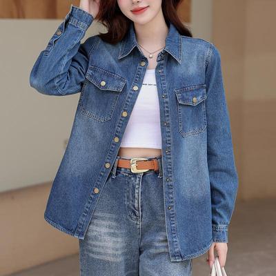 港风长袖牛仔衬衫女内搭叠穿上衣