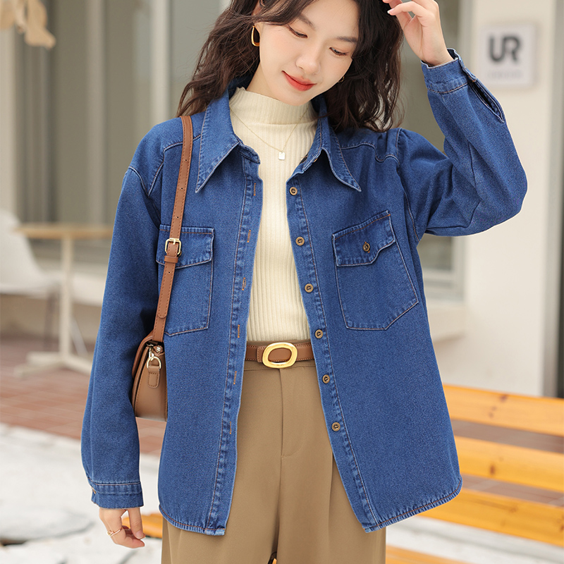加绒加厚牛仔外套女长袖衬衫
