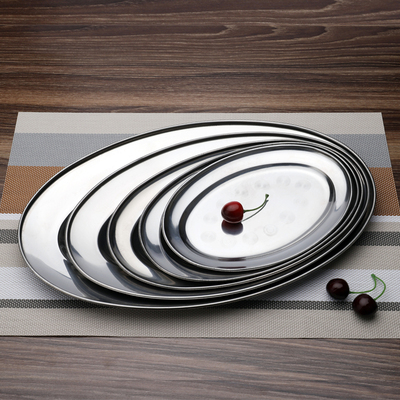 不锈钢炒粉碟蒸鱼盘烧烤盘子椭圆形