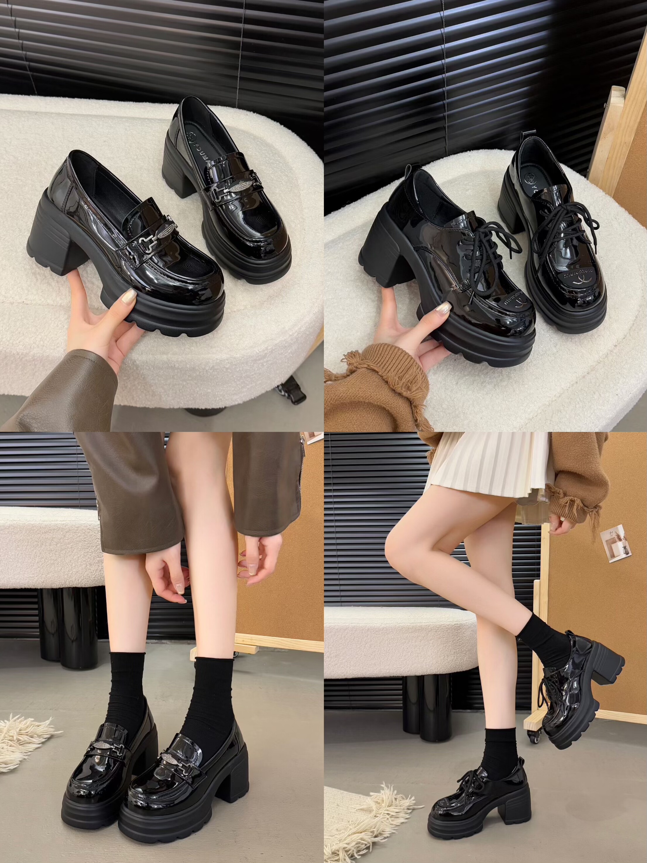 学院风厚底增高小皮鞋女2025春季新款配裙子日系jk单鞋高跟乐福鞋