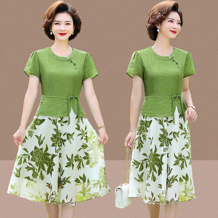 w31妈妈装夏装短袖洋气裙子中年女夏季a06中老年中长款夏天连衣裙