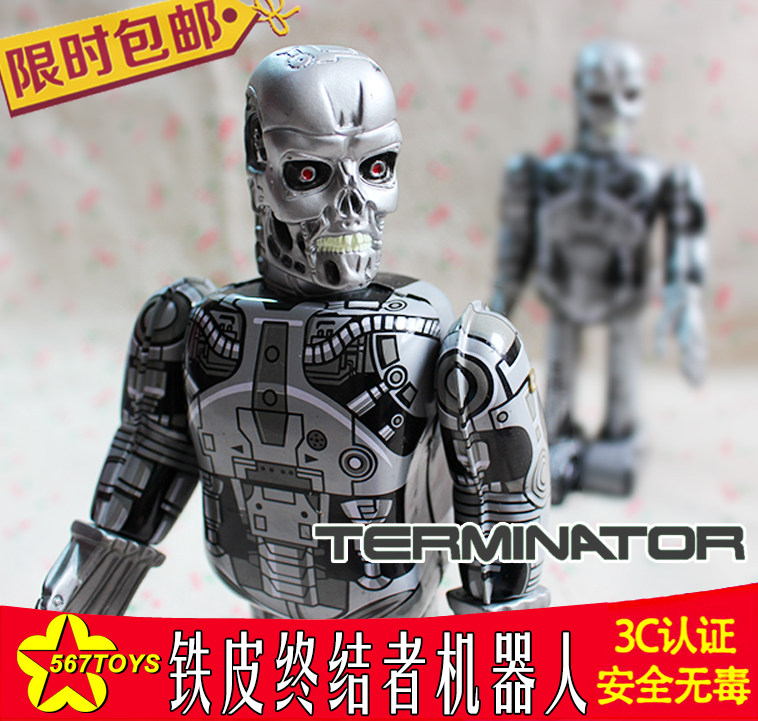 567toys 80后经典怀旧酒吧摆设发条铁皮机器人玩具终结者机器人