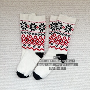 39包邮/回馈价！日单品牌婴儿触感北欧费尔岛风格提花中筒袜