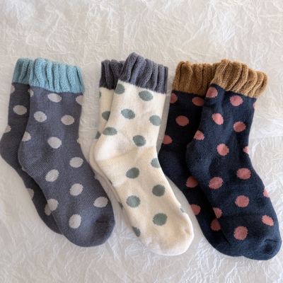 39包邮/超厚羊毛拉毛！波点撞色加厚拉毛纯棉家居中筒袜子