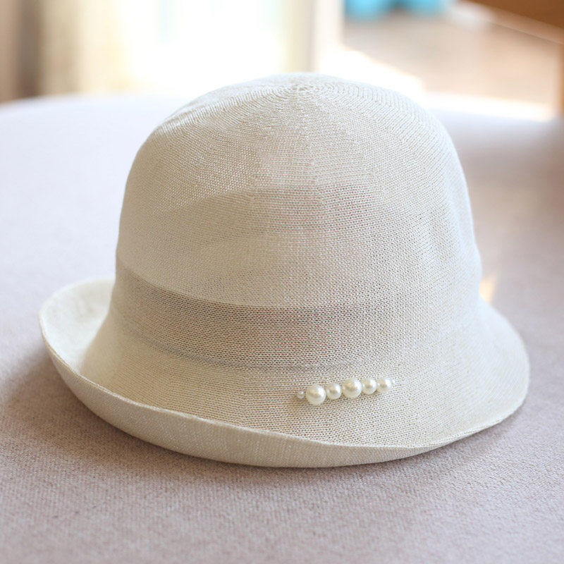珍珠礼帽和纸卷边渔夫帽法式盆帽水桶帽优雅时尚高级潮出游逛街潮