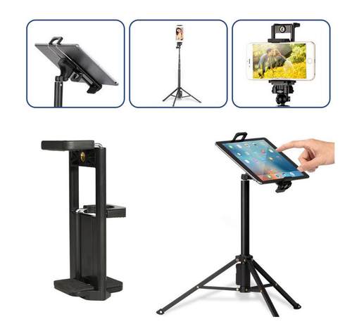 手机IPAD平板固定夹 直播夹 自拍杆两用手机平板夹云台桌面支架