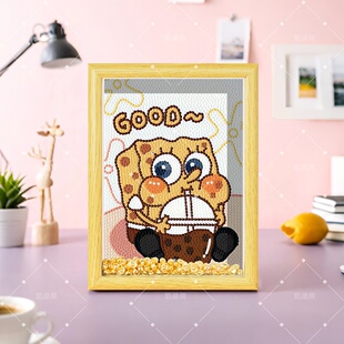 海绵宝宝卡通手工DIY粘贴画儿童学生创意钻石贴画木框生日礼物