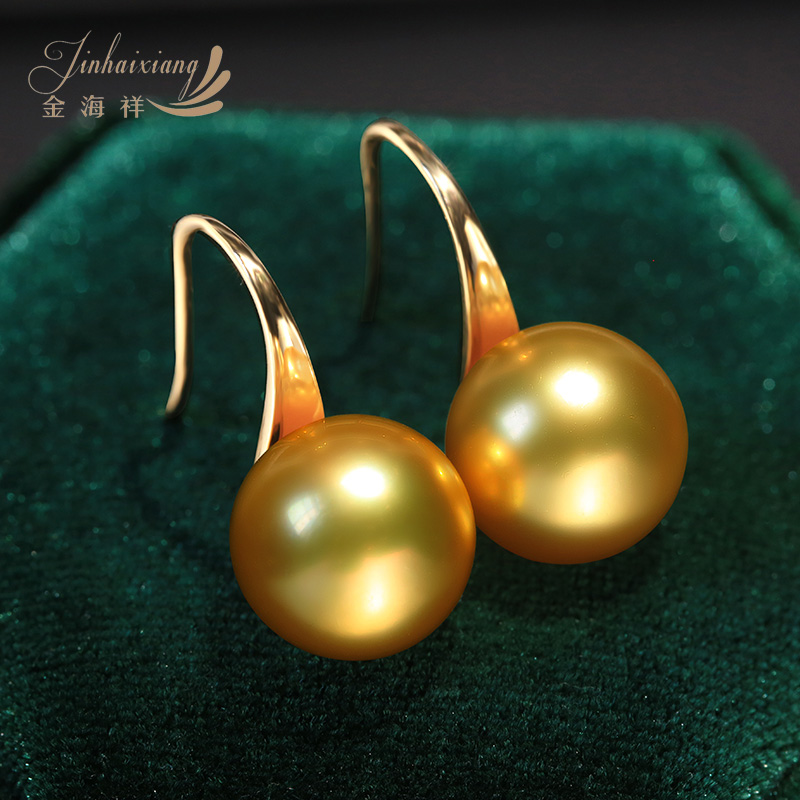 金海祥赤金海水珍珠耳钉12mm