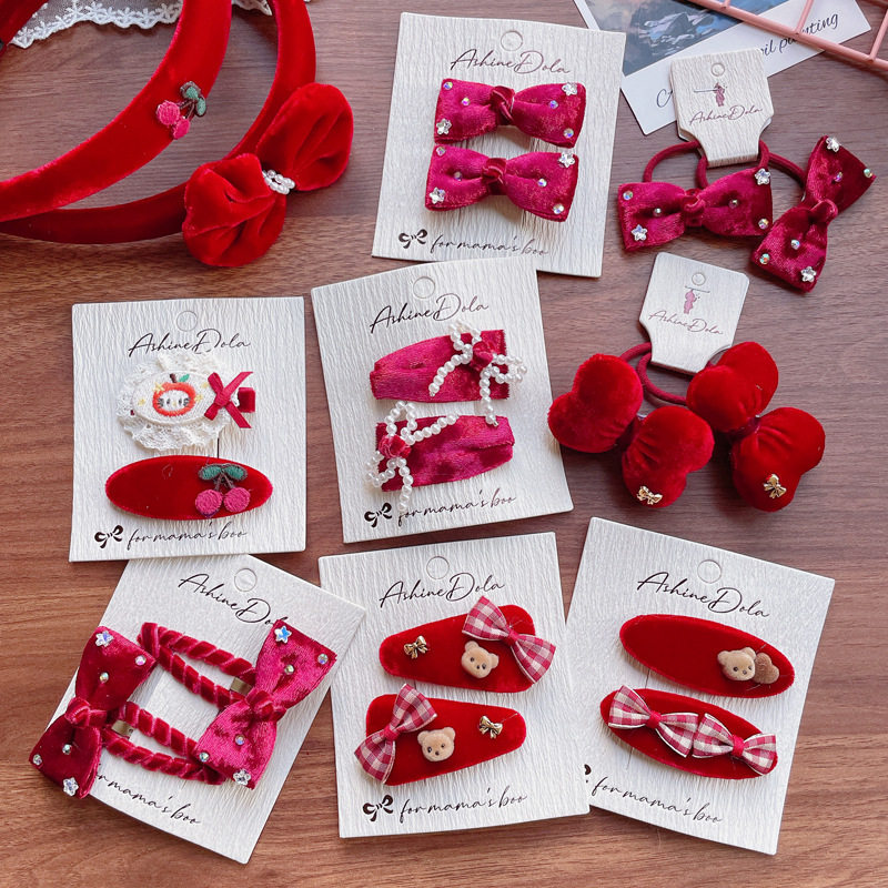 闪亮新年红色儿童发夹丝绒蝴蝶结刘海夹女童碎发BB夹对装皮筋发箍,饰品/流行首饰/时尚饰品新,发饰,淘宝优惠券,粉丝福利购,淘宝优惠卷