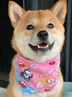 原创柴犬拼色三角巾可双面佩戴