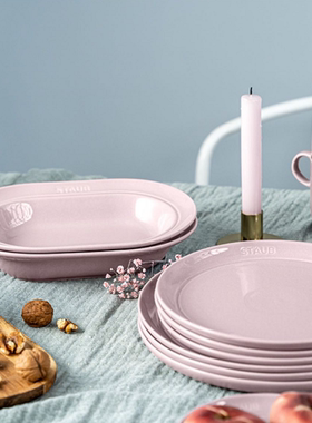 法国Staub夜樱粉咖喱盘松露白陶瓷饭碗雪花圆盘深盘汤碗小雏菊