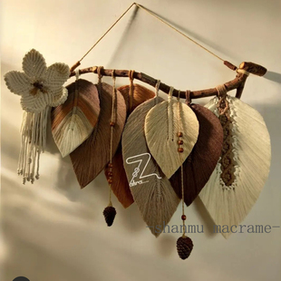 简约现代民宿树叶子编织挂饰沙发玄关壁饰挂件过道走廊墙壁上挂毯