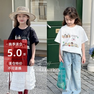 儿童T恤25夏季 新款 女童韩系宽松洋气上衣中大童百搭卡通短袖 夏装