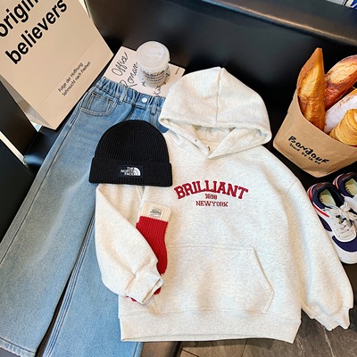 韩国女童冬季一体绒连帽卫衣